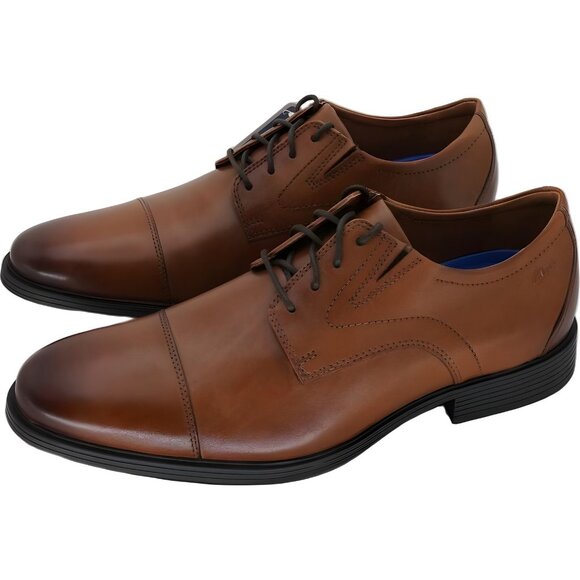 Clarks Dark Tan Cap-Toe Oxfords 11.5M - Quality Dress Shoes - Picture 2 of 6